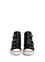 Front View -Click To Enlarge 'Virgin' buckle leather high top sneakers