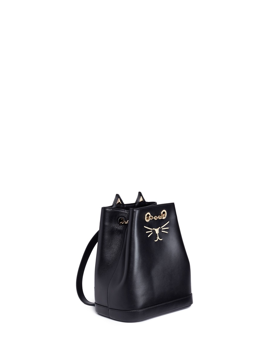CHARLOTTE OLYMPIA 'Feline' Cat Face Chain Calfskin Leather Backpack in