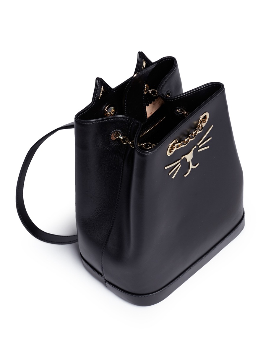 CHARLOTTE OLYMPIA 'Feline' Cat Face Chain Calfskin Leather Backpack in