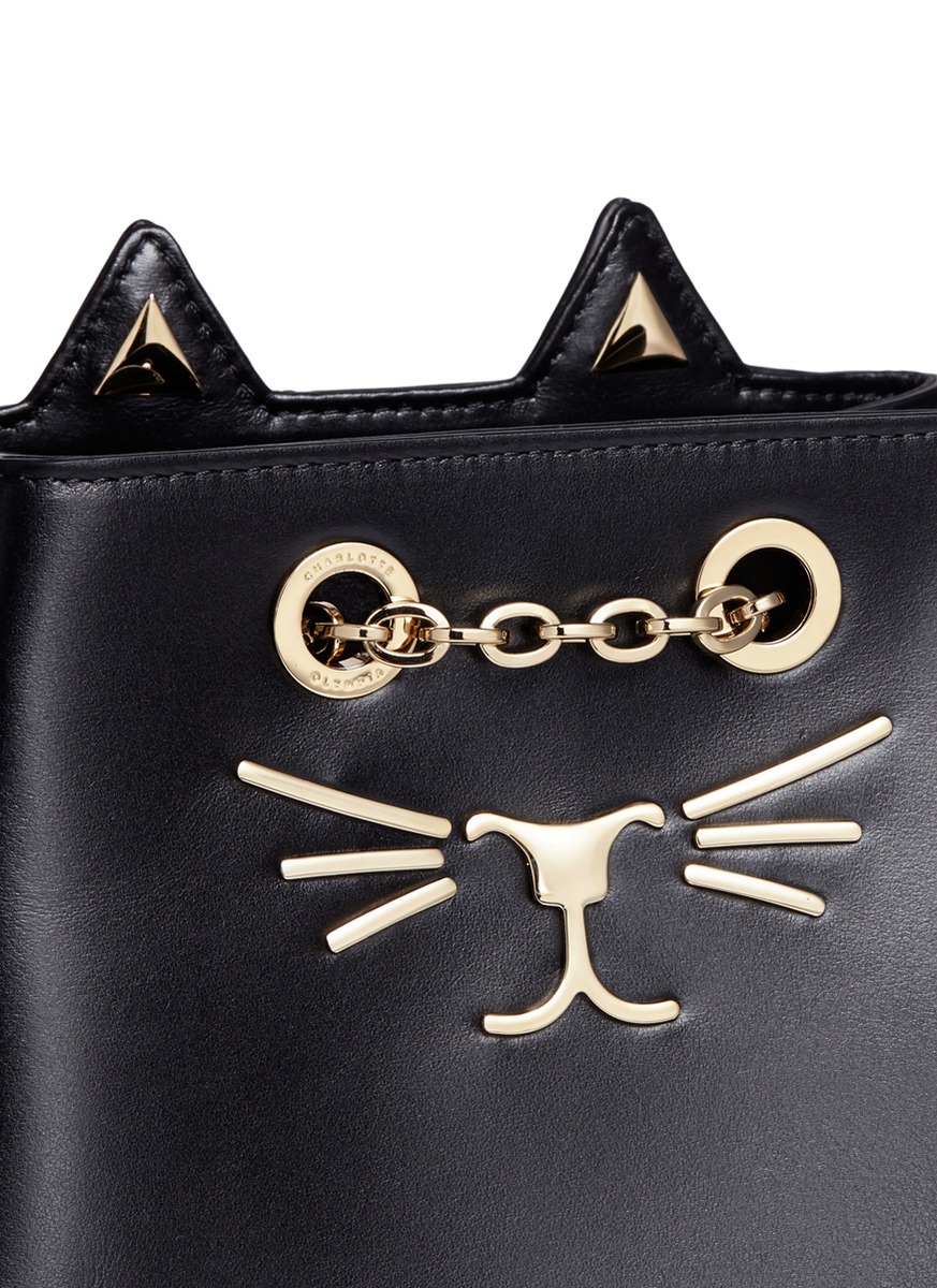 CHARLOTTE OLYMPIA 'Feline' Cat Face Chain Calfskin Leather Backpack in