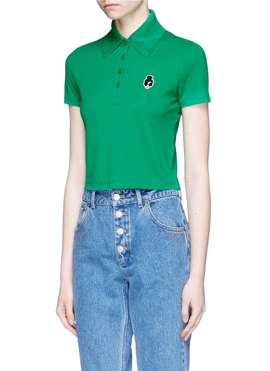 ALICE AND OLIVIA 'Erma' Stace Face Patch Cropped Polo Shirt | ModeSens