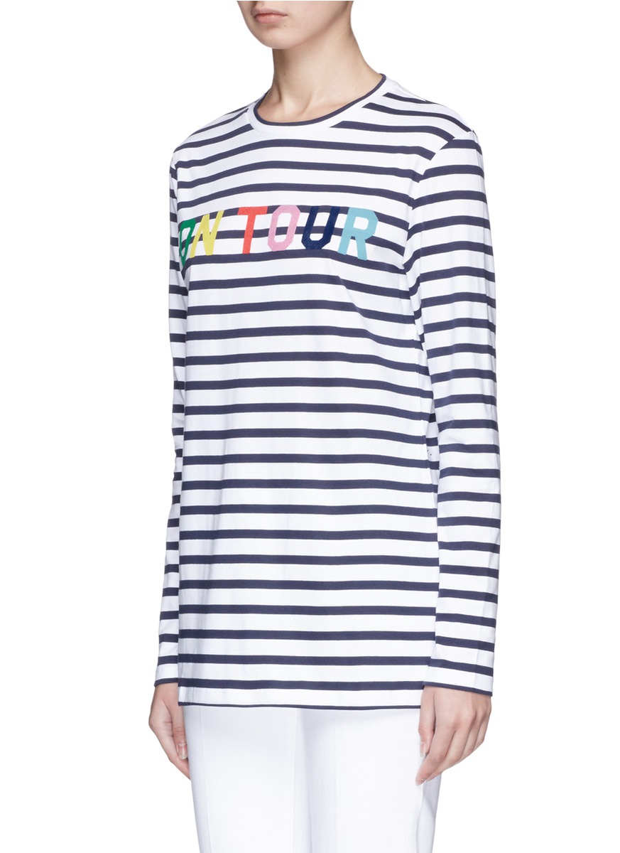 ETRE CECILE 'On Tour' Flocked Print Stripe Long Sleeve T-Shirt in Llack