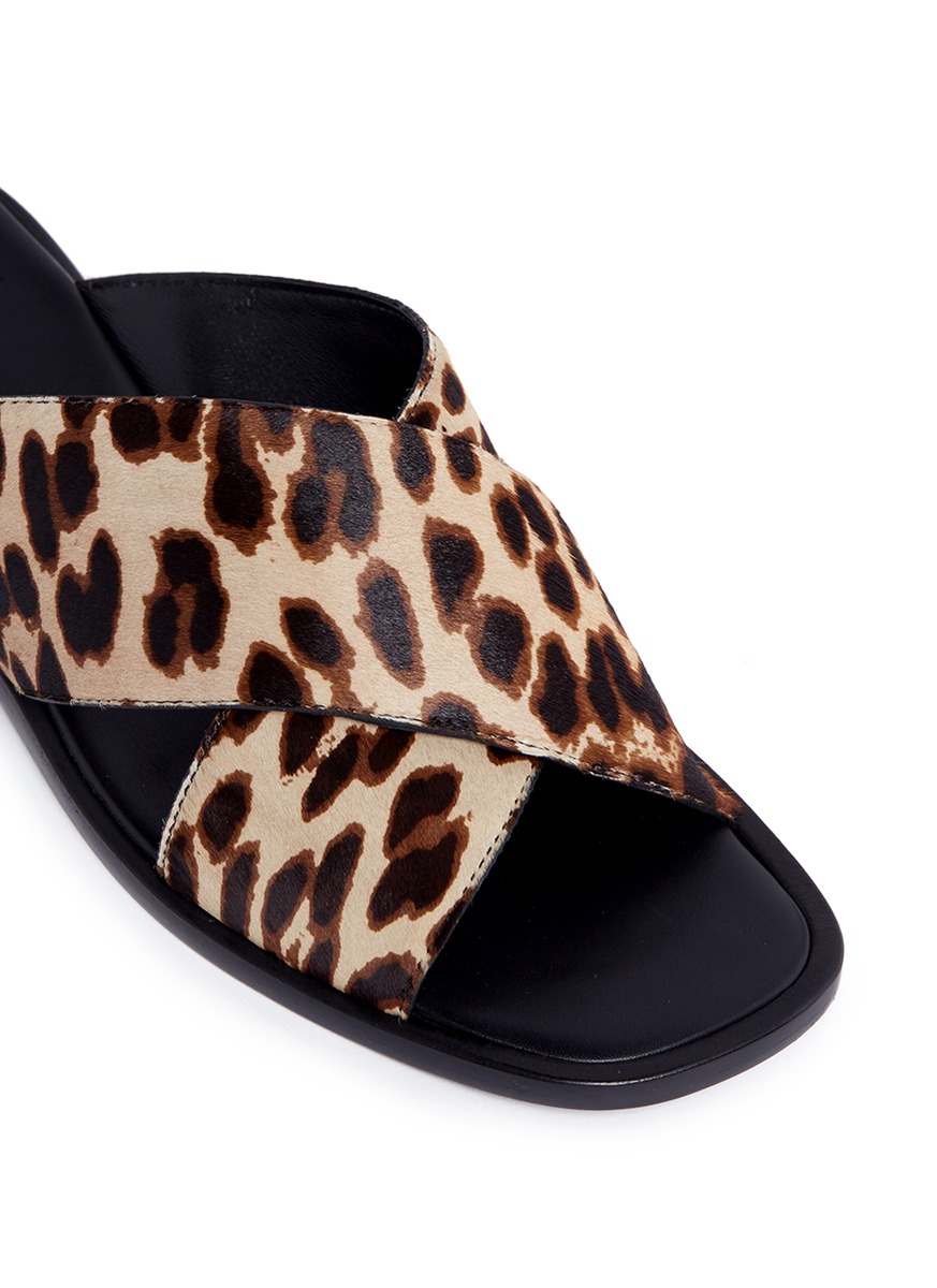 TORY BURCH 'Gemma' Leopard Print Calfhair Slide Sandals | ModeSens