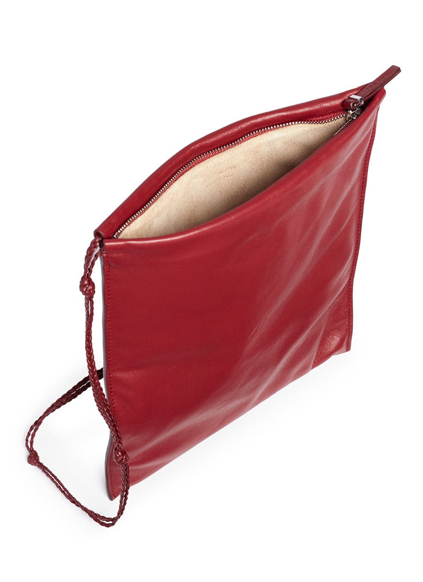 THE ROW 'MEDICINE' LARGE LAMBSKIN LEATHER CROSSBODY POUCH, BURGUNDY