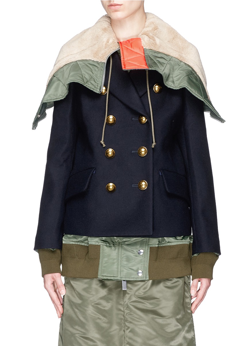sacai wool melton coat