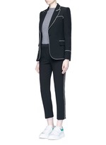 Figure View -Click To Enlarge Contrast piping leaf crepe blazer
