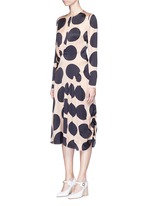 Front View -Click To Enlarge Polka dot print pleated silk dress