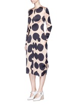 Figure View -Click To Enlarge Polka dot print pleated silk dress