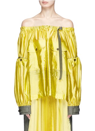 Main View - Click To Enlarge Main View - Click To Enlarge - Sacai - Detachable sleeve off-shoulder grid silk top