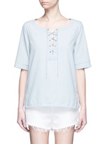 Main View -Click To Enlarge Washed denim lace-up top