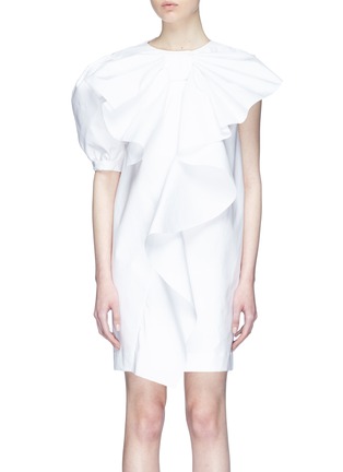 Main View - Click To Enlarge Main View - Click To Enlarge - Xiao Li - Asymmetric sleeve ruffle drape poplin dress