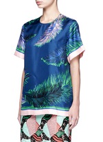 Front View -Click To Enlarge Feather print silk twill top