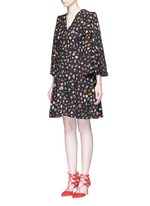 Front View -Click To Enlarge Obsession print slit sleeve cape dress