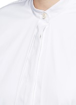 Detail View -Click To Enlarge Split front cotton blend poplin long shirt