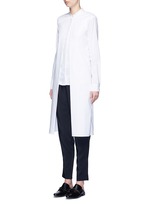 Front View -Click To Enlarge Split front cotton blend poplin long shirt