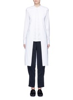 Main View -Click To Enlarge Split front cotton blend poplin long shirt