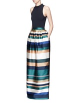 Figure View -Click To Enlarge Stripe silk blend satin maxi skirt