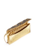 Detail View -Click To Enlarge 'Gotham' flower appliqué metallic crocodile leather clutch