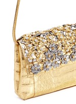 Detail View -Click To Enlarge 'Gotham' flower appliqué metallic crocodile leather clutch