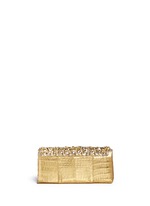 Back View -Click To Enlarge 'Gotham' flower appliqué metallic crocodile leather clutch