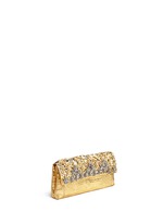 Figure View -Click To Enlarge 'Gotham' flower appliqué metallic crocodile leather clutch