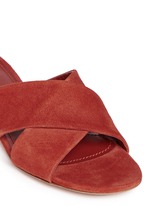 Detail View -Click To Enlarge Cross vamp suede flat sandals