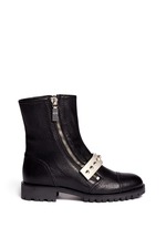Main View -Click To Enlarge Studded plate leather biker boots