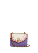 Main View -Click To Enlarge 'Peony' floral faux pearl stud leather chain bag