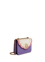 Figure View -Click To Enlarge 'Peony' floral faux pearl stud leather chain bag