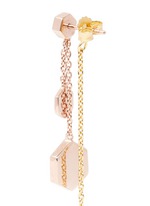 Detail View -Click To Enlarge 'Hexagon Dangling' rhodonite stud rose quartz drop earrings