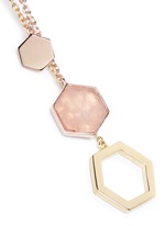 Detail View -Click To Enlarge 'Hexagon Dangling' rhodonite stud rose quartz drop earrings