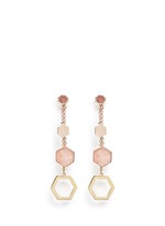 Main View -Click To Enlarge 'Hexagon Dangling' rhodonite stud rose quartz drop earrings