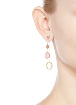 Figure View -Click To Enlarge 'Hexagon Dangling' rhodonite stud rose quartz drop earrings