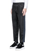 Front View -Click To Enlarge Side stripe satin cropped jogging pants