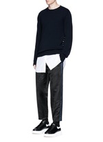 Figure View -Click To Enlarge Side stripe satin cropped jogging pants