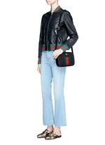 Figure View -Click To Enlarge 'Animalier' tiger head web leather crossbody bag