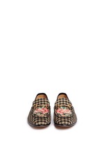 Front View -Click To Enlarge Floral bee embroidery houndstooth moccasins