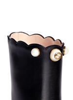 Detail View -Click To Enlarge Faux pearl scalloped cuff leather boots