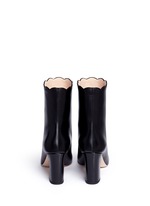 Back View -Click To Enlarge Faux pearl scalloped cuff leather boots