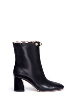 Main View -Click To Enlarge Faux pearl scalloped cuff leather boots