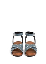 Front View -Click To Enlarge Stud denim wooden clog sandals