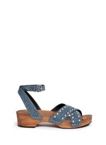 Main View -Click To Enlarge Stud denim wooden clog sandals