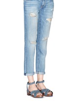 Figure View -Click To Enlarge Stud denim wooden clog sandals