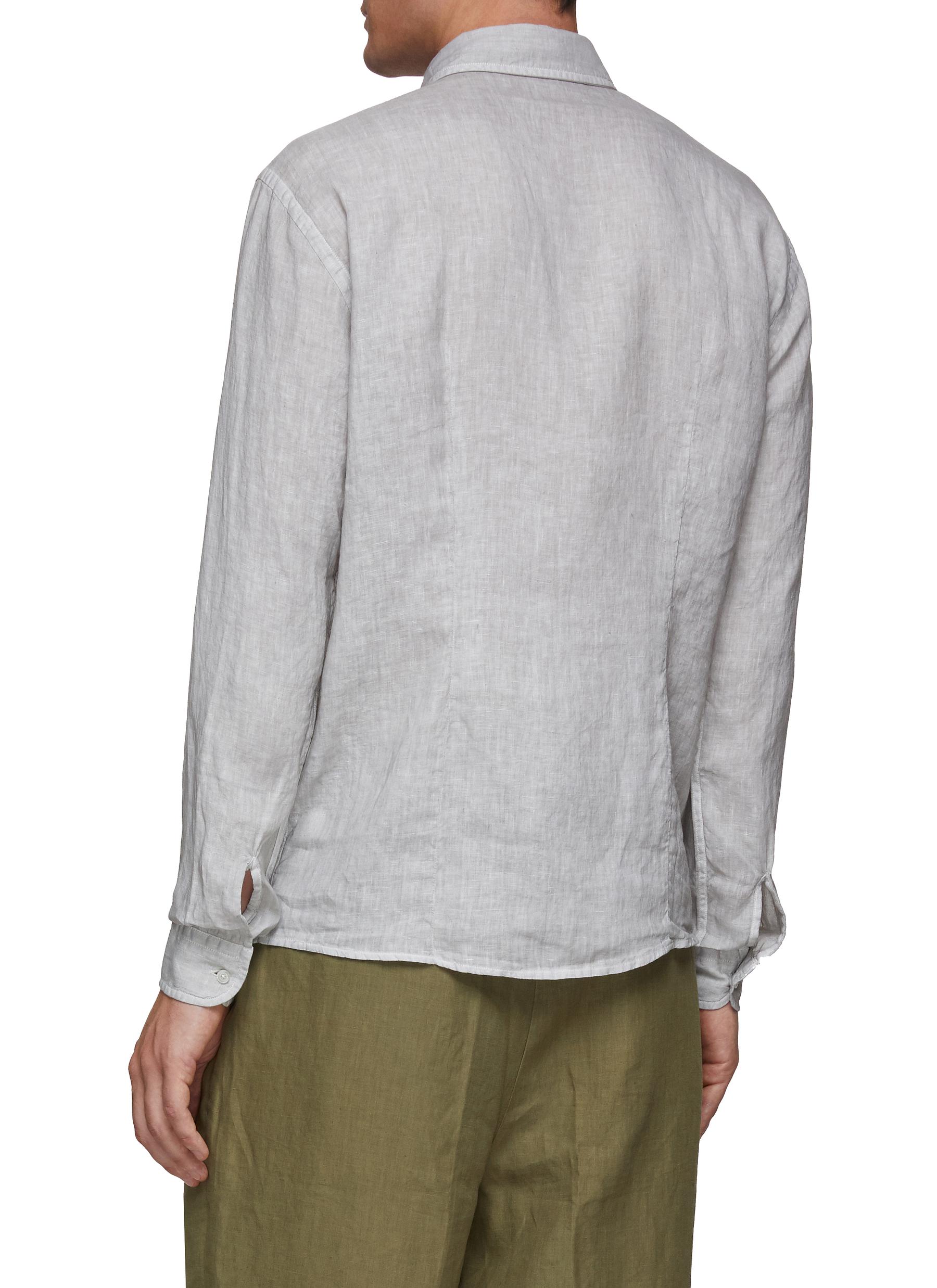 LONG SLEEVE SPREAD COLLAR LINEN SHIRT