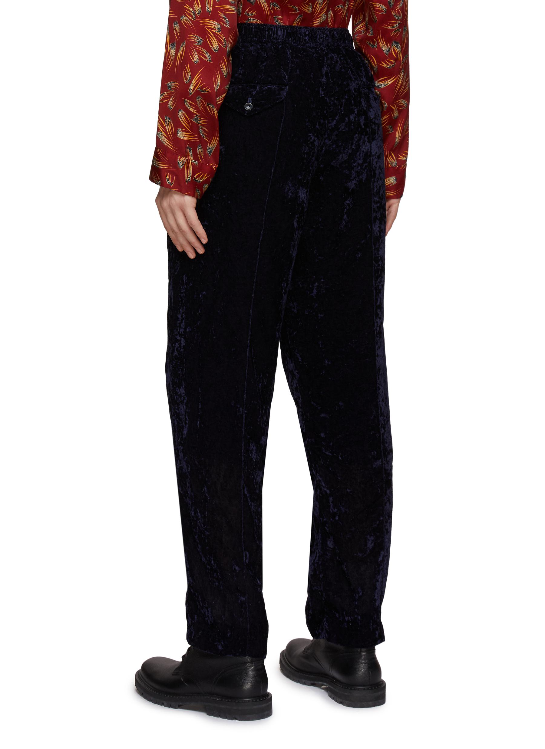 MID RISE ELASTICATED WAISTBAND EMBROIDERED VELVET PANTS