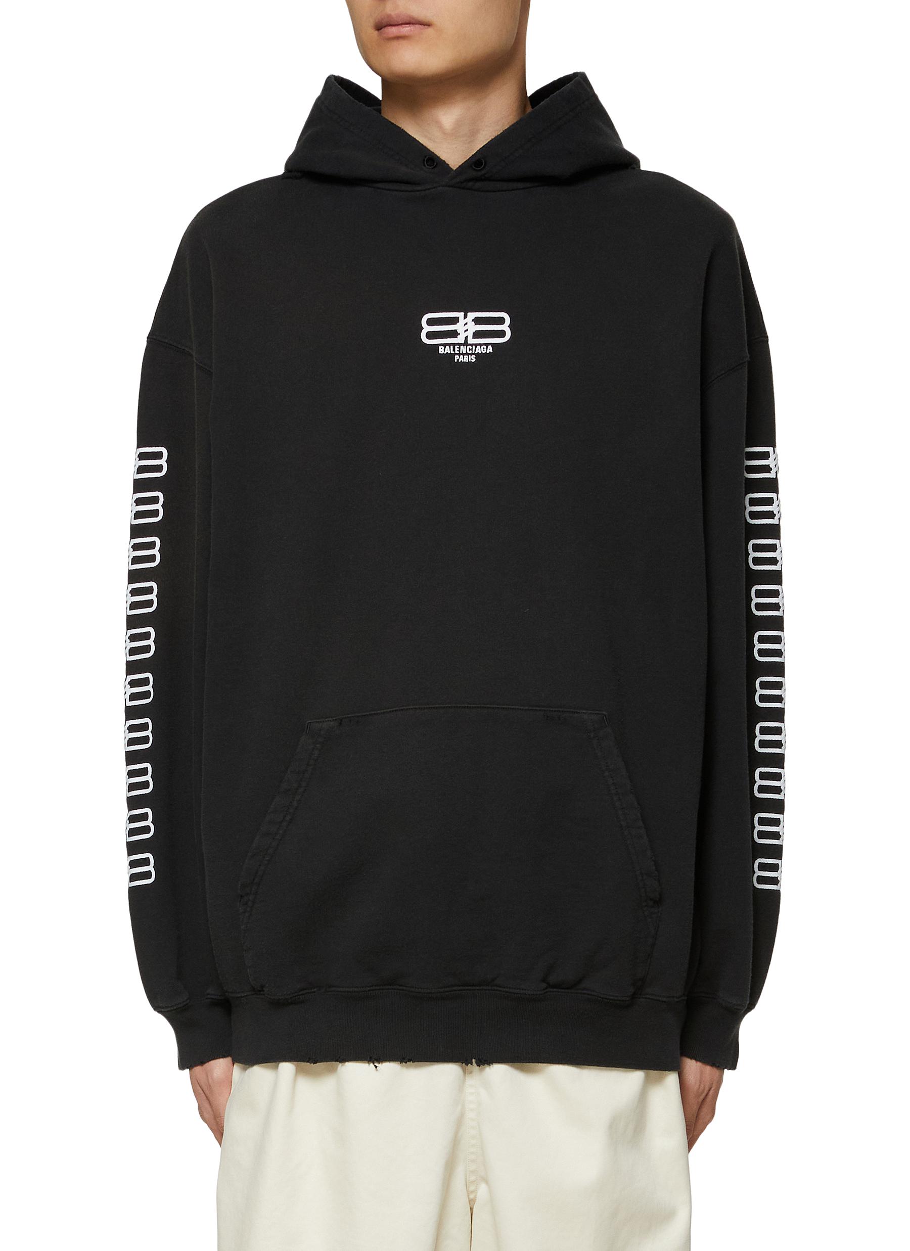 ‘BB’ LOGO SLEEVE PRINT COTTON HOODIE