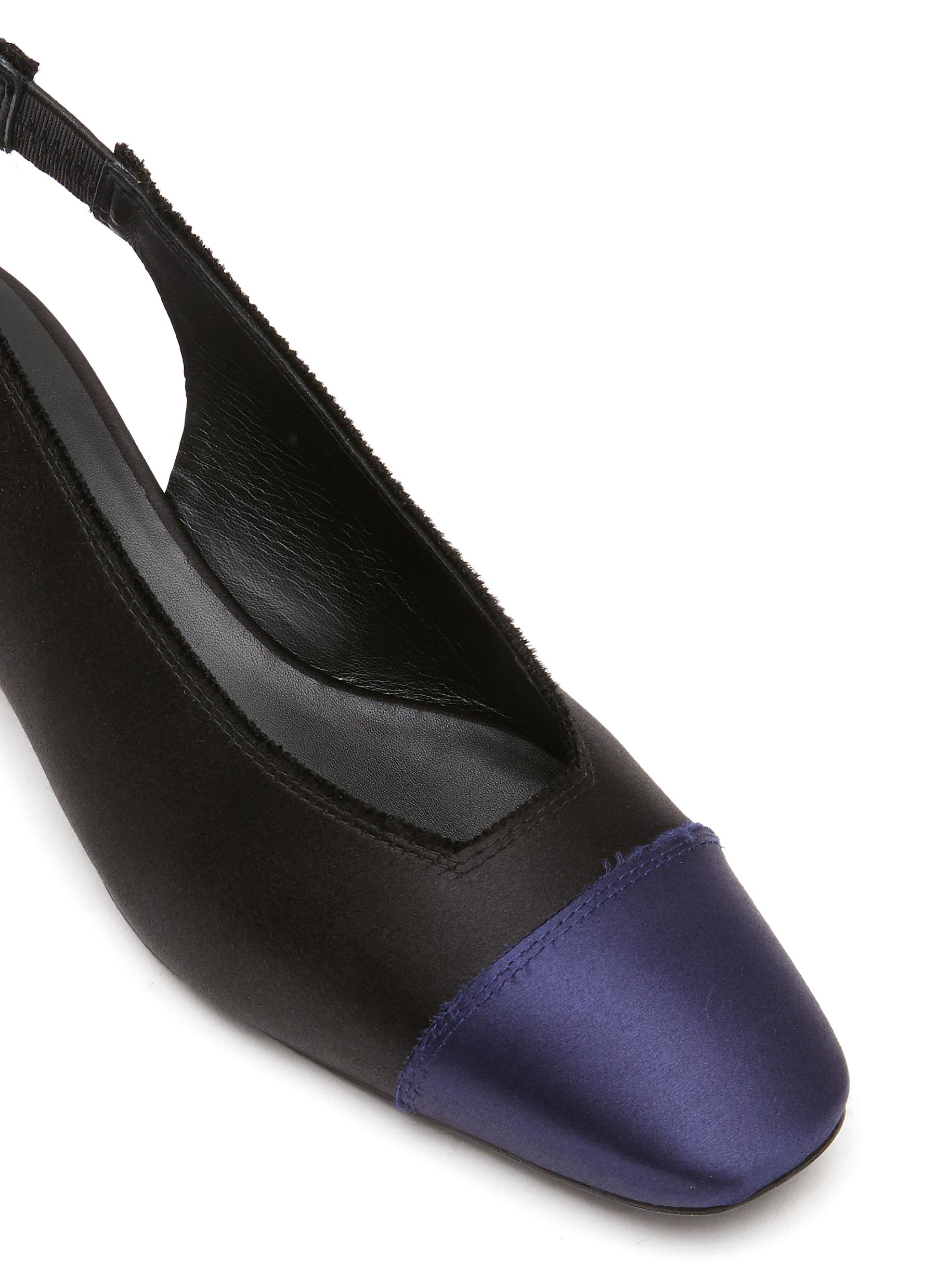 âEVERLYâ CONTRASTING ROUND TOE CAP SATIN SLINGBACK PUMPS