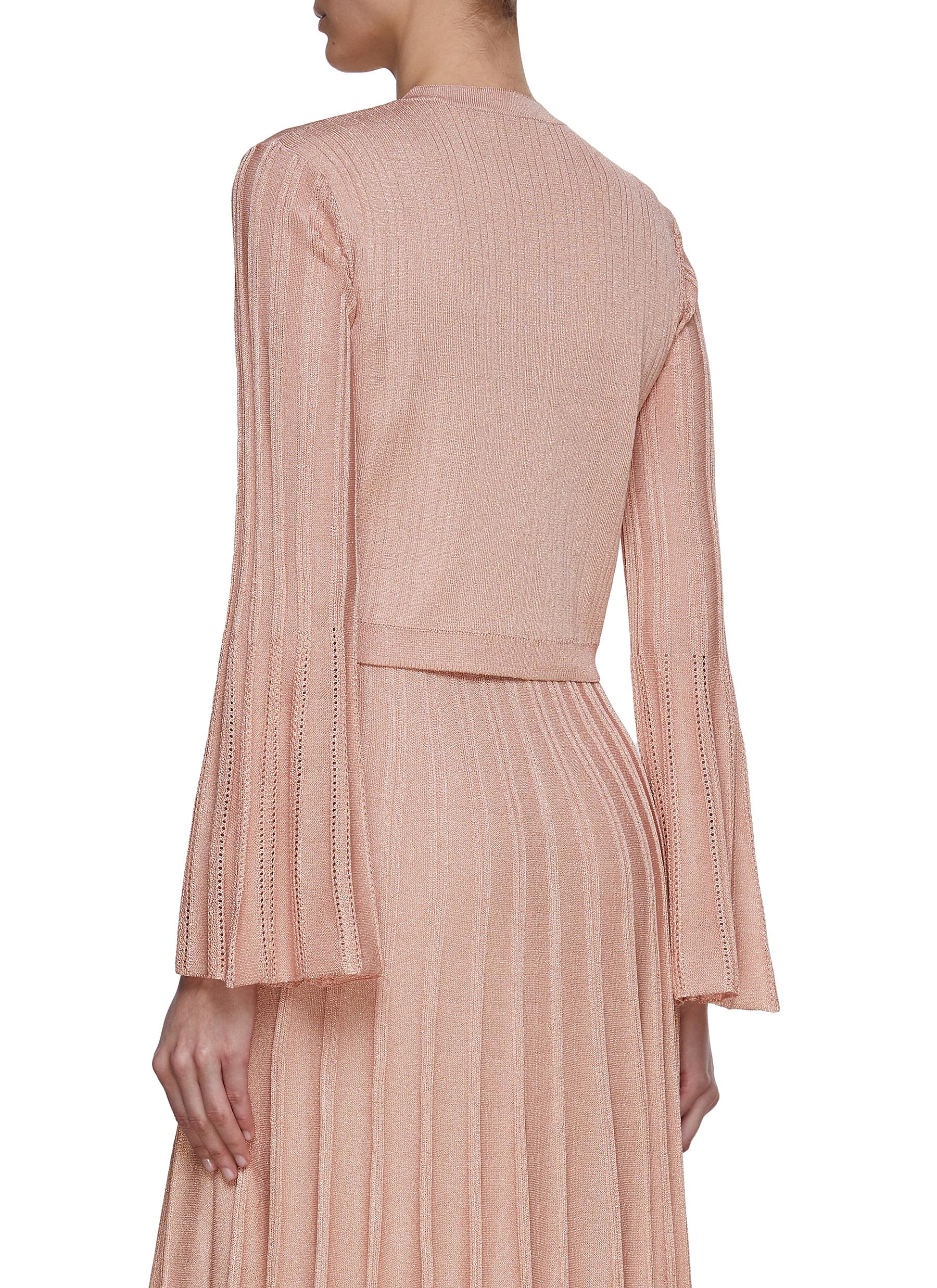 CREWNECK LONG SLEEVE RIBBED KNIT CARDIGAN