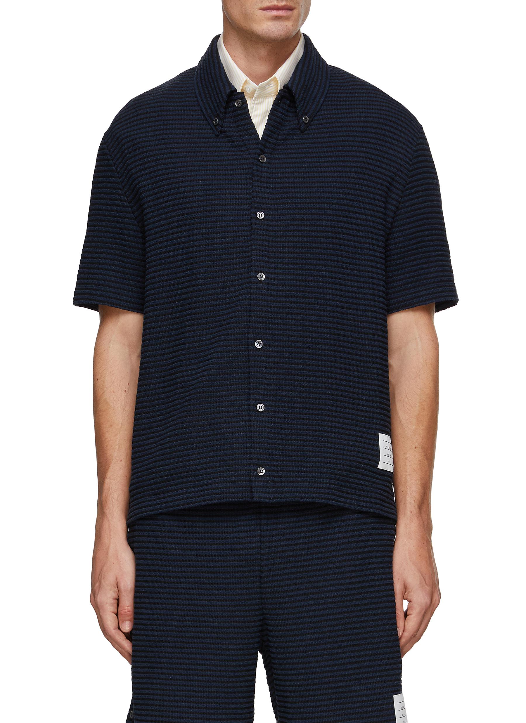 STRIPED BUTTON DOWN SHORT SLEEVE SHIRT