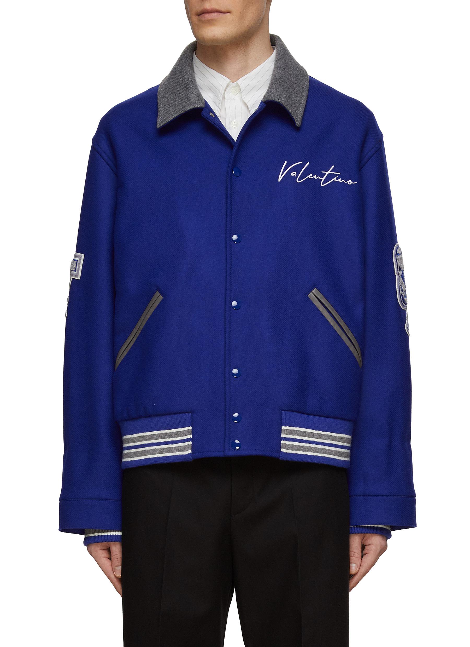 LOGO EMBROIDERY SNAP BUTTON CLOSURE WOOL BLEND VARSITY JACKET